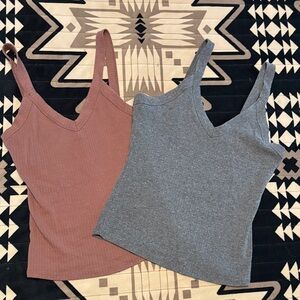 Elegant V-Neck Ribbed Camisoles - Gray and Brown